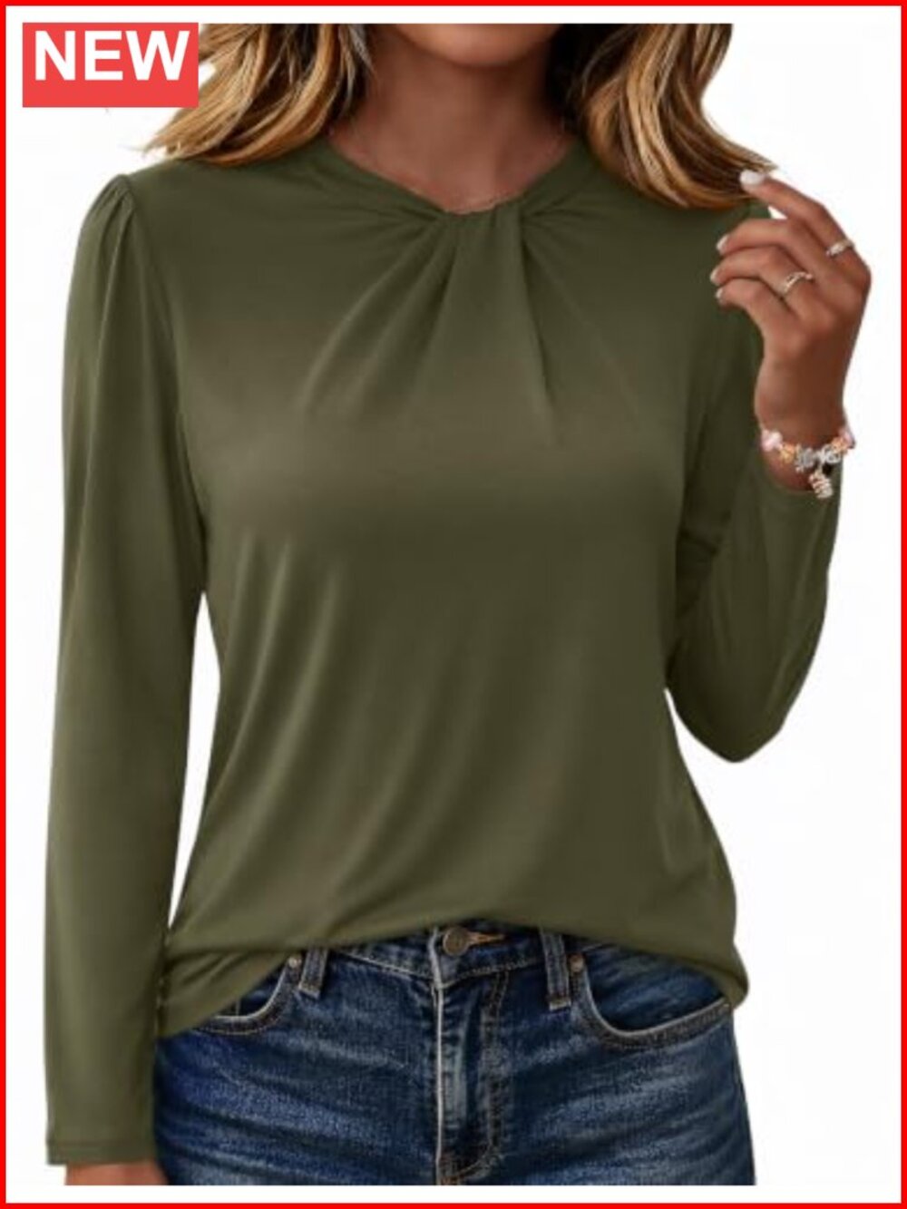 Long Sleeve Mock Neck Twist Knot Top - Dressy Casual Slim Fit Women's Shirt